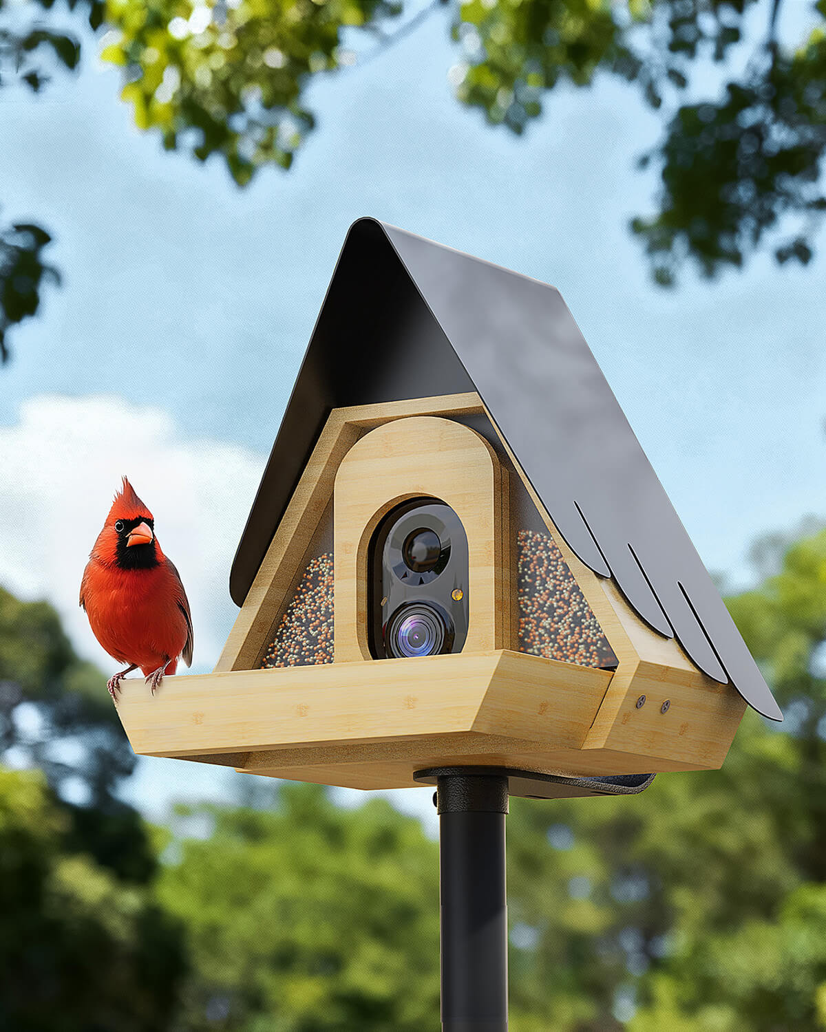 Bamboo Smart Bird Feeder with 2K AI Camera – FSC-Certified, Solar Powered, Eco-Friendly Gift for Bird Lovers (64G SD Card Included)