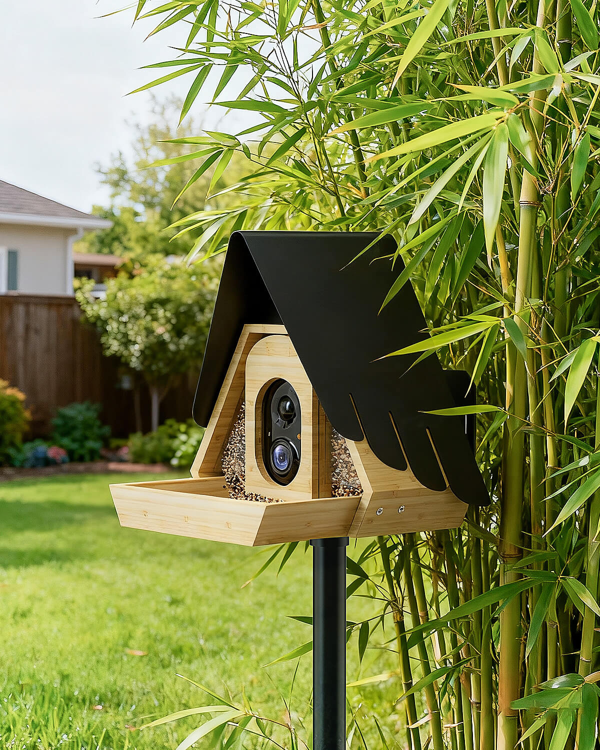 Bamboo Smart Bird Feeder with 2K AI Camera – FSC-Certified, Solar Powered, Eco-Friendly Gift for Bird Lovers (64G SD Card Included)