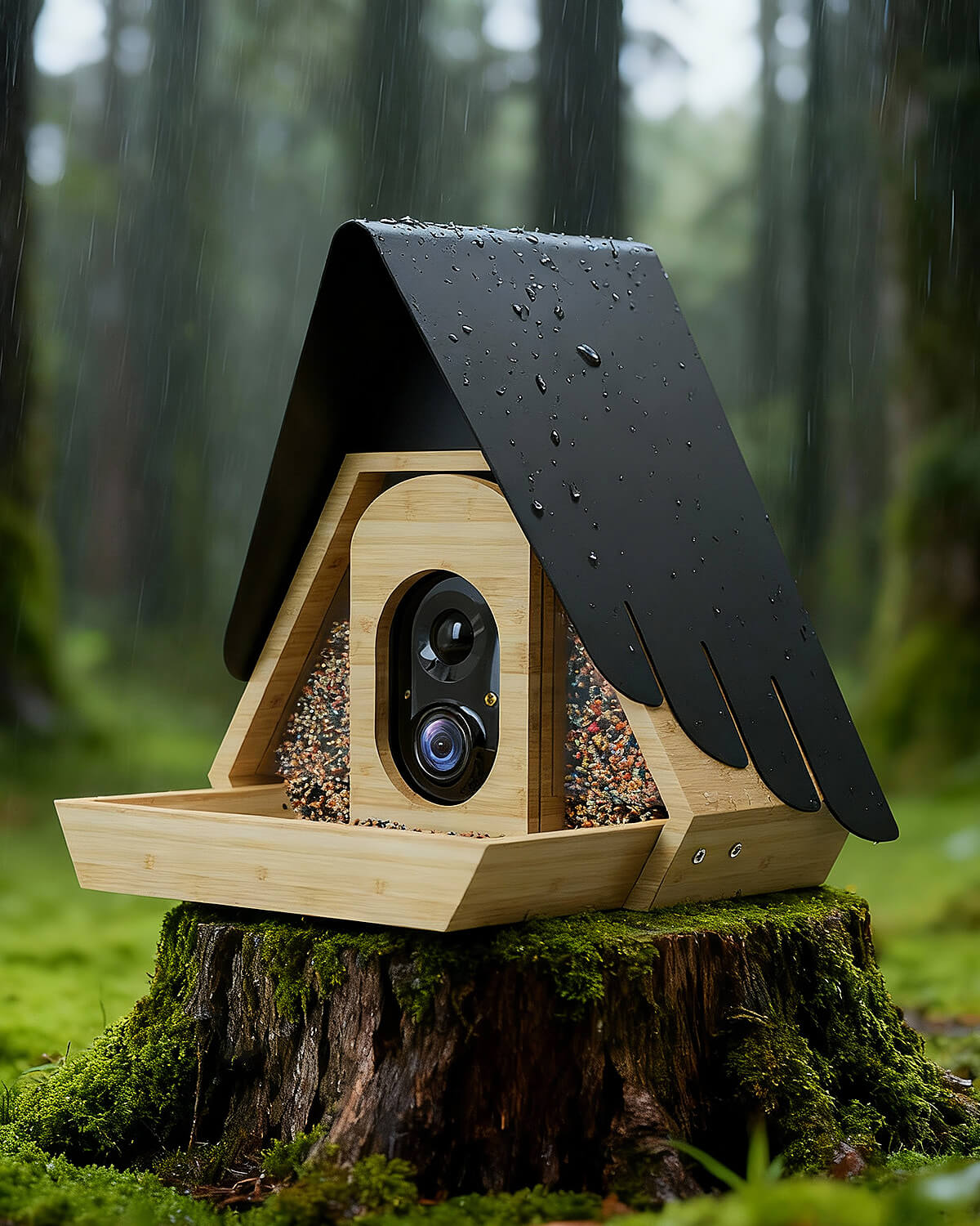 Bamboo Smart Bird Feeder with 2K AI Camera – FSC-Certified, Solar Powered, Eco-Friendly Gift for Bird Lovers (64G SD Card Included)