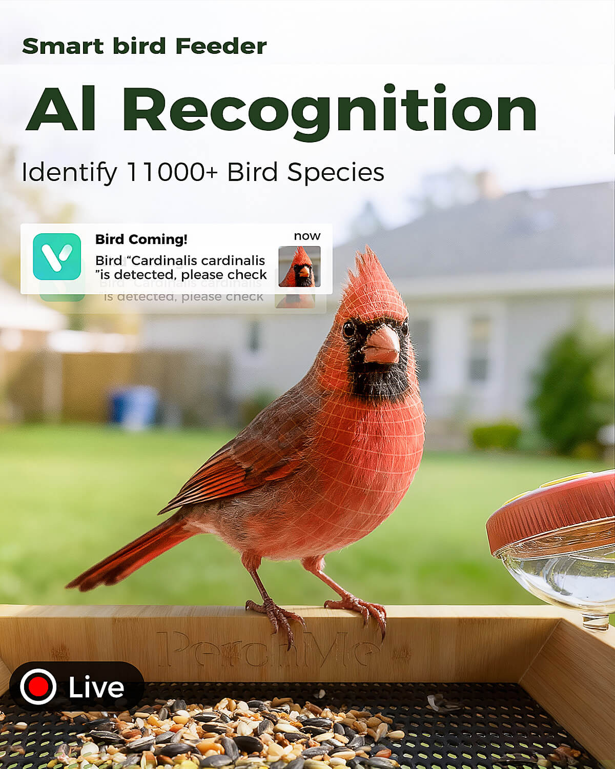 Bamboo Smart Bird Feeder with 2K AI Camera – FSC-Certified, Solar Powered, Eco-Friendly Gift for Bird Lovers (64G SD Card Included)