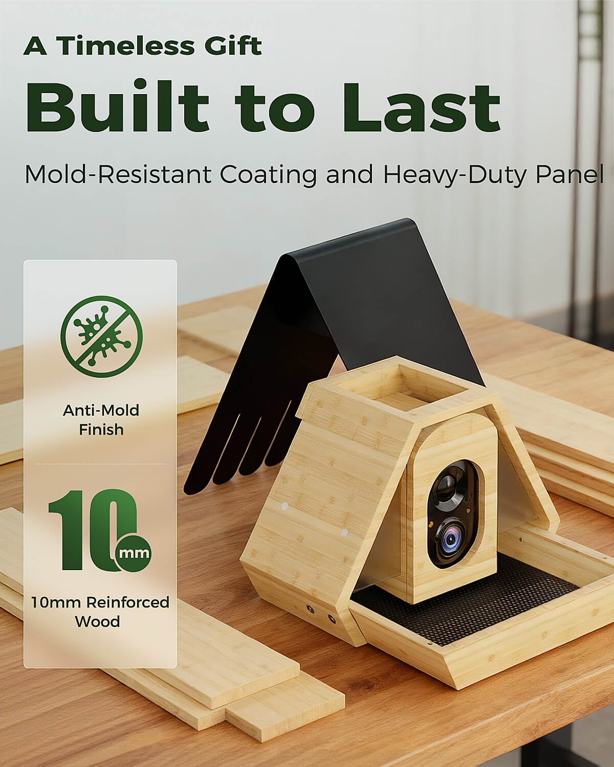 Bamboo Smart Bird Feeder with 2K AI Camera – FSC-Certified, Solar Powered, Eco-Friendly Gift for Bird Lovers (64G SD Card Included)